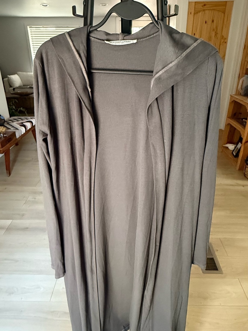 GROCERIES- Long Hooded Cardigan with pockets - Gray